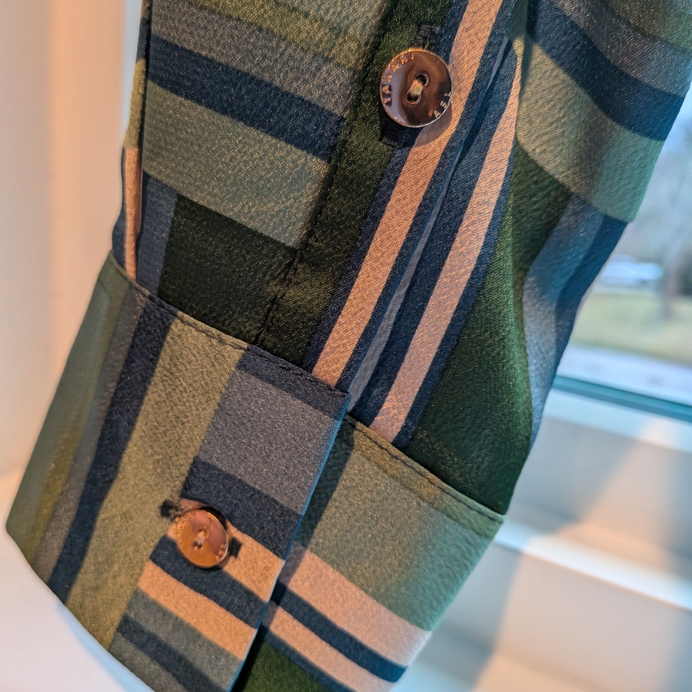 Tahari ASL Green and Blue Geometric Midi Dress - Picture 4 of 6
